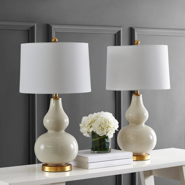 Safavieh KARLEN, Elegant 28.5-Inch Glass and Iron Table Lamp Set of 2 for Modern Home Décor Enhancement Creme / Gold TBL4223A-SET2