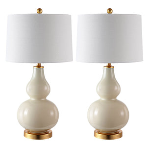 Safavieh KARLEN, Elegant 28.5-Inch Glass and Iron Table Lamp Set of 2 for Modern Home Décor Enhancement Creme / Gold TBL4223A-SET2