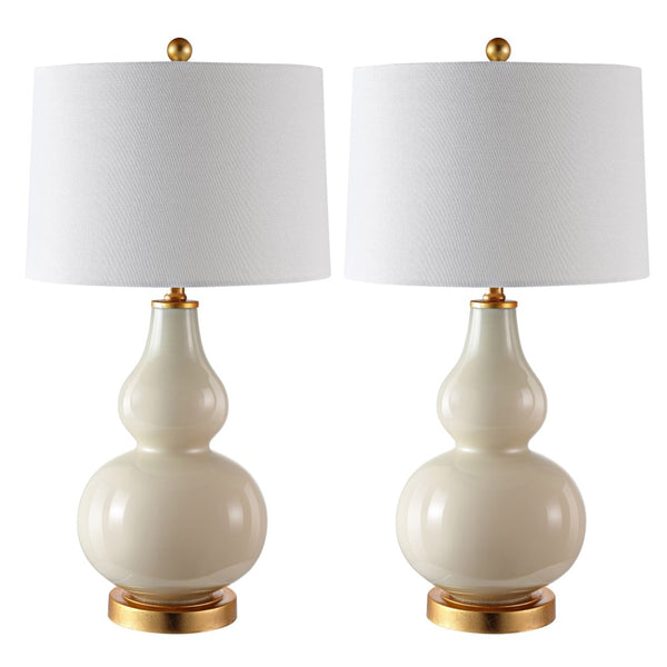 Safavieh KARLEN, Elegant 28.5-Inch Glass and Iron Table Lamp Set of 2 for Modern Home Décor Enhancement Creme / Gold TBL4223A-SET2