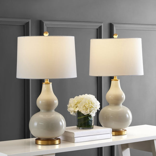 Safavieh KARLEN, Elegant 28.5-Inch Glass and Iron Table Lamp Set of 2 for Modern Home Décor Enhancement Creme / Gold TBL4223A-SET2