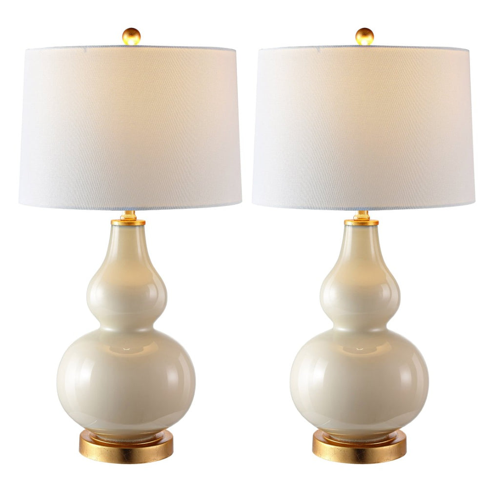 Safavieh KARLEN, Elegant 28.5-Inch Glass and Iron Table Lamp Set of 2 for Modern Home Décor Enhancement Creme / Gold TBL4223A-SET2