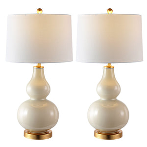 Safavieh KARLEN, Elegant 28.5-Inch Glass and Iron Table Lamp Set of 2 for Modern Home Décor Enhancement Creme / Gold TBL4223A-SET2
