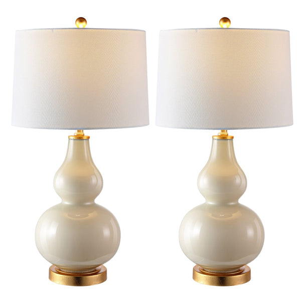 Safavieh KARLEN, Elegant 28.5-Inch Glass and Iron Table Lamp Set of 2 for Modern Home Décor Enhancement Creme / Gold TBL4223A-SET2