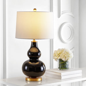 Safavieh KARLEN, Elegant 28.5-Inch Glass and Iron Table Lamp Set of 2 for Modern Home Décor Enhancement Black / Gold TBL4223B-SET2
