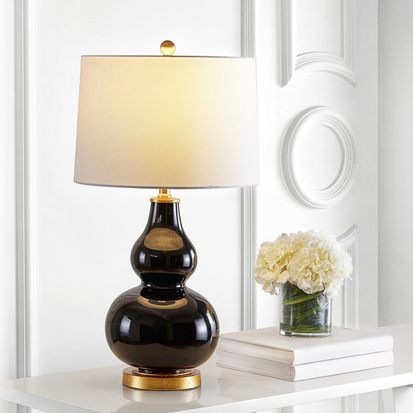 Safavieh KARLEN, Elegant 28.5-Inch Glass and Iron Table Lamp Set of 2 for Modern Home Décor Enhancement Black / Gold TBL4223B-SET2