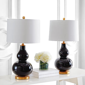 Safavieh KARLEN, Elegant 28.5-Inch Glass and Iron Table Lamp Set of 2 for Modern Home Décor Enhancement Black / Gold TBL4223B-SET2