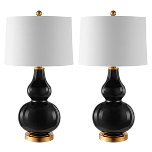 Safavieh KARLEN, Elegant 28.5-Inch Glass and Iron Table Lamp Set of 2 for Modern Home Décor Enhancement Black / Gold TBL4223B-SET2