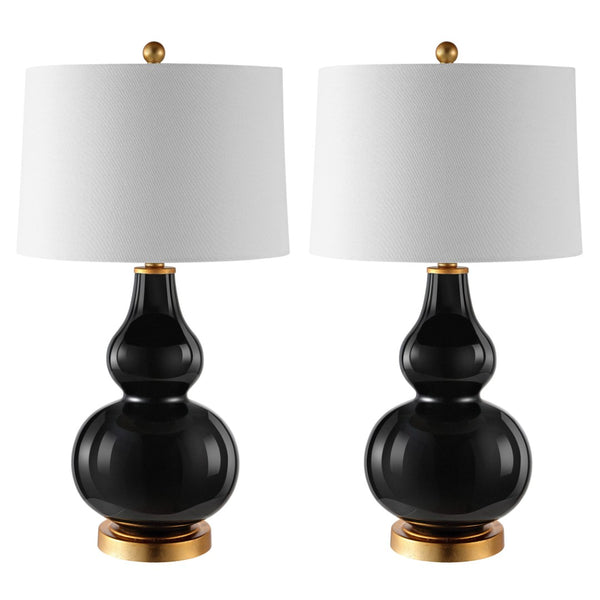 Safavieh KARLEN, Elegant 28.5-Inch Glass and Iron Table Lamp Set of 2 for Modern Home Décor Enhancement Black / Gold TBL4223B-SET2
