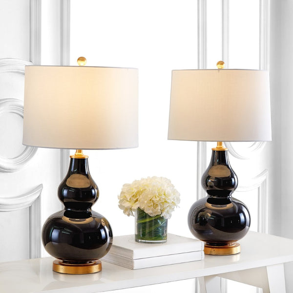 Safavieh KARLEN, Elegant 28.5-Inch Glass and Iron Table Lamp Set of 2 for Modern Home Décor Enhancement Black / Gold TBL4223B-SET2