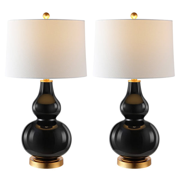 Safavieh KARLEN, Elegant 28.5-Inch Glass and Iron Table Lamp Set of 2 for Modern Home Décor Enhancement Black / Gold TBL4223B-SET2