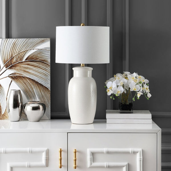 Safavieh NORSI Table Lamp - Elegant Ivory Finish with Textured Design for Warm Ambient Lighting in Any Room TBL4245A