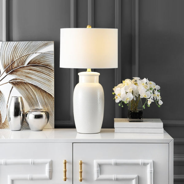 Safavieh NORSI Table Lamp - Elegant Ivory Finish with Textured Design for Warm Ambient Lighting in Any Room TBL4245A