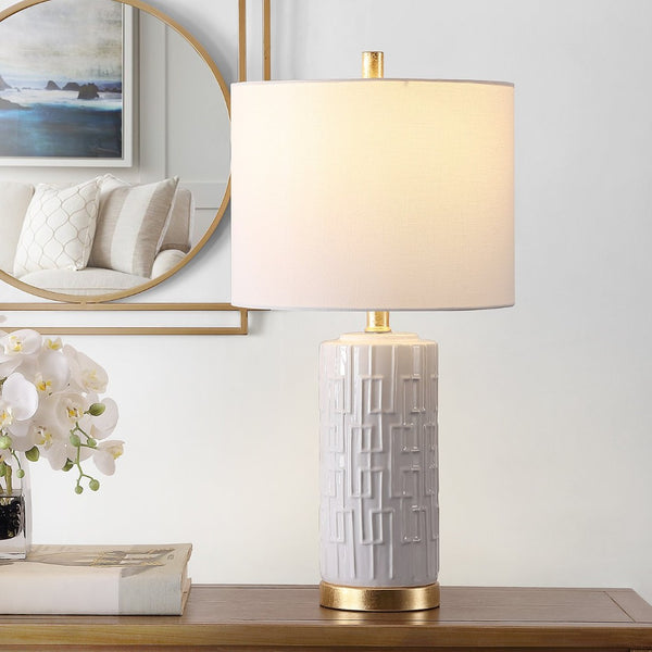 Safavieh PEHONIX, 25.5" White & Gold Ceramic Table Lamp - Stylish Accent Lighting for Modern Interiors TBL4249A