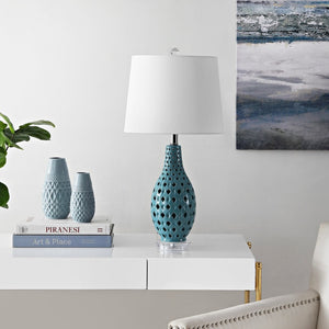 Safavieh HARLEM, HARLEM 26-Inch Ceramic Table Lamp - Modern Accent Lighting for Stylish Living Spaces & Cozy Ambiance Blue TBL4250A