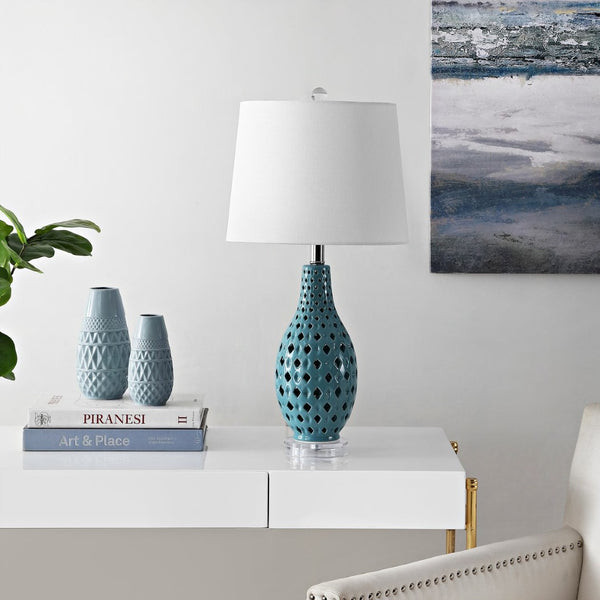 Safavieh HARLEM, HARLEM 26-Inch Ceramic Table Lamp - Modern Accent Lighting for Stylish Living Spaces & Cozy Ambiance Blue TBL4250A