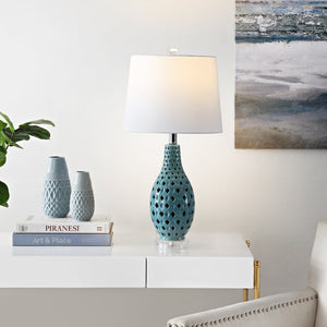 Safavieh HARLEM, HARLEM 26-Inch Ceramic Table Lamp - Modern Accent Lighting for Stylish Living Spaces & Cozy Ambiance Blue TBL4250A