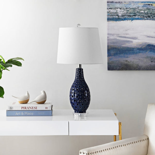 Safavieh HARLEM, HARLEM 26-Inch Ceramic Table Lamp - Modern Accent Lighting for Stylish Living Spaces & Cozy Ambiance Navy TBL4250C