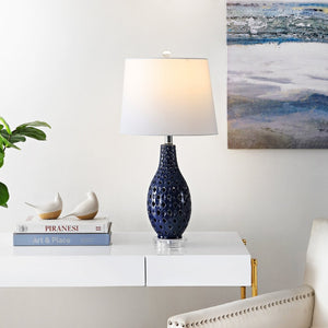 Safavieh HARLEM, HARLEM 26-Inch Ceramic Table Lamp - Modern Accent Lighting for Stylish Living Spaces & Cozy Ambiance Navy TBL4250C