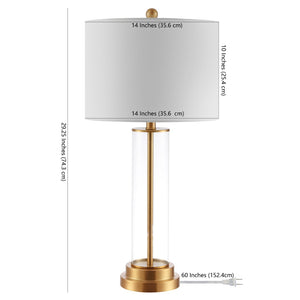 Safavieh CASSIAN, Elegant 29.25 Inch Glass Table Lamp with Brass-Toned Iron for Stylish Home Illumination Clear / Brass TBL4253A