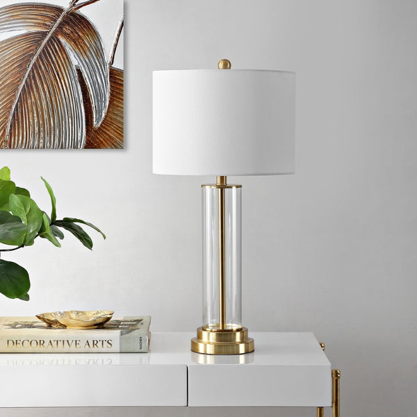 Safavieh CASSIAN, Elegant 29.25 Inch Glass Table Lamp with Brass-Toned Iron for Stylish Home Illumination Clear / Brass TBL4253A