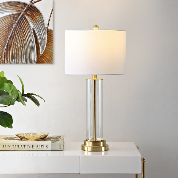 Safavieh CASSIAN, Elegant 29.25 Inch Glass Table Lamp with Brass-Toned Iron for Stylish Home Illumination Clear / Brass TBL4253A