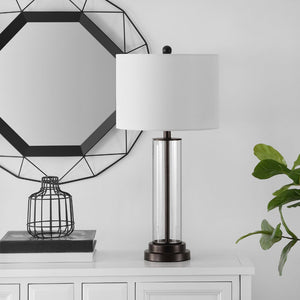 Safavieh CASSIAN, Elegant 29.25 Inch Glass Table Lamp with Brass-Toned Iron for Stylish Home Illumination Clear / Bronze TBL4253B