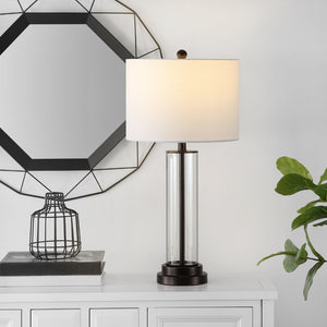 Safavieh CASSIAN, Elegant 29.25 Inch Glass Table Lamp with Brass-Toned Iron for Stylish Home Illumination Clear / Bronze TBL4253B