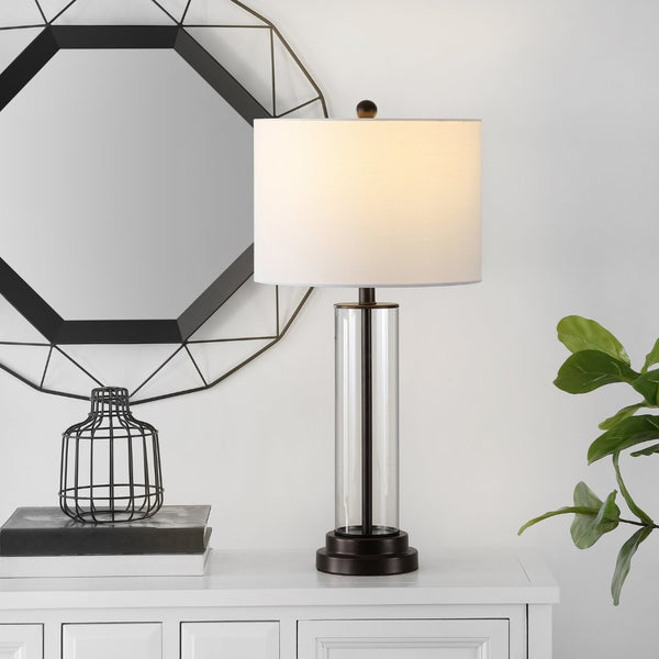 Safavieh CASSIAN, Elegant 29.25 Inch Glass Table Lamp with Brass-Toned Iron for Stylish Home Illumination Clear / Bronze TBL4253B