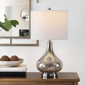 Safavieh BROOKS, Elegant Glass Table Lamp with Sculptural Design for Modern Home Décor and Ambient Lighting Silver TBL4254A