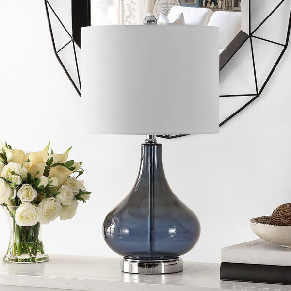 Safavieh BROOKS, Elegant Glass Table Lamp with Sculptural Design for Modern Home Décor and Ambient Lighting Blue TBL4254B