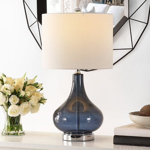 Safavieh BROOKS, Elegant Glass Table Lamp with Sculptural Design for Modern Home Décor and Ambient Lighting Blue TBL4254B