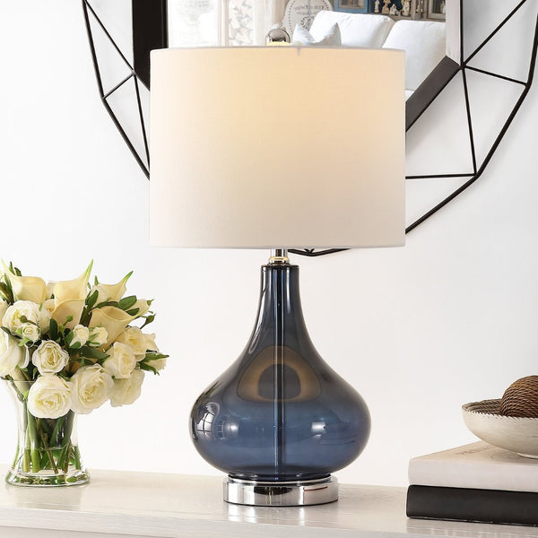 Safavieh BROOKS, Elegant Glass Table Lamp with Sculptural Design for Modern Home Décor and Ambient Lighting Blue TBL4254B