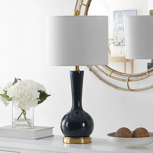 Safavieh GAETNA, Elegant Glass Table Lamp for Ambient Lighting in Living Rooms, Bedrooms, and Offices Navy TBL4255A