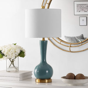 Safavieh GAETNA, Elegant Glass Table Lamp for Ambient Lighting in Living Rooms, Bedrooms, and Offices Blue TBL4255B