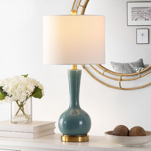 Safavieh GAETNA, Elegant Glass Table Lamp for Ambient Lighting in Living Rooms, Bedrooms, and Offices Blue TBL4255B