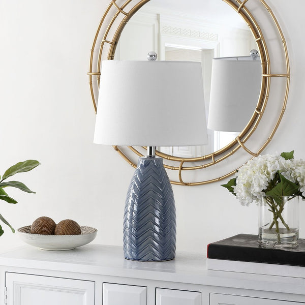 Safavieh NAJI, 25-Inch Blue-Grey Ceramic Table Lamp - Stylish Ambient Lighting for Modern Home Decor TBL4258A