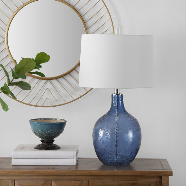 Safavieh NADINE, Elegant 27-Inch Glass Table Lamp for Stylish Home Décor, Perfect for Any Room Ambiance Blue TBL4259B