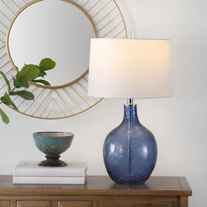 Safavieh NADINE, Elegant 27-Inch Glass Table Lamp for Stylish Home Décor, Perfect for Any Room Ambiance Blue TBL4259B