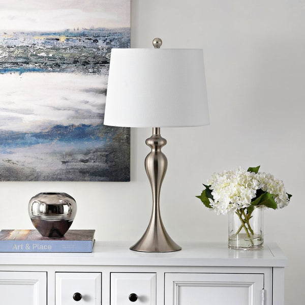 Safavieh BAYAN, 28-Inch Nickel Iron Table Lamp - Elegant Minimalist Design for Modern Home & Office Decor TBL4260A