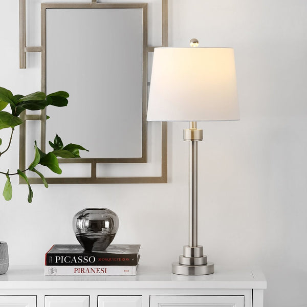 Safavieh BAXTER, Modern Nickel Iron Table Lamp – 32.5 Inch Minimalist Design for Home & Office Lighting TBL4262A