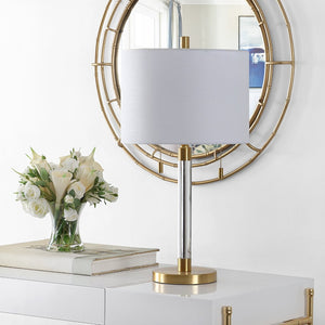 Safavieh BIXBY, Elegant 26.5-Inch White Glass Table Lamp with Brass Accents for Modern Home Decor Style TBL4265A