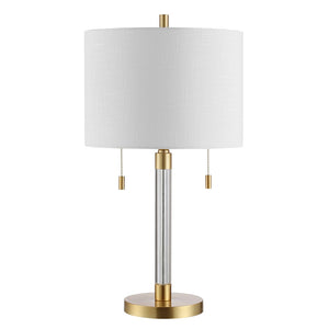 Safavieh BIXBY, Elegant 26.5-Inch White Glass Table Lamp with Brass Accents for Modern Home Decor Style TBL4265A