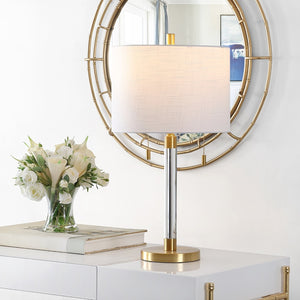 Safavieh BIXBY, Elegant 26.5-Inch White Glass Table Lamp with Brass Accents for Modern Home Decor Style TBL4265A