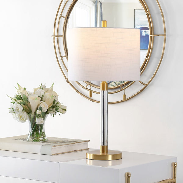Safavieh BIXBY, Elegant 26.5-Inch White Glass Table Lamp with Brass Accents for Modern Home Decor Style TBL4265A