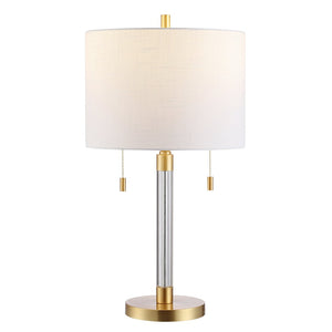 Safavieh BIXBY, Elegant 26.5-Inch White Glass Table Lamp with Brass Accents for Modern Home Decor Style TBL4265A