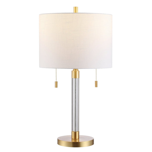 Safavieh BIXBY, Elegant 26.5-Inch White Glass Table Lamp with Brass Accents for Modern Home Decor Style TBL4265A