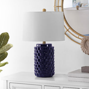 Safavieh WELDON, Elegant 24-Inch Ceramic Table Lamp for Modern Decor, Soft Ambient Light, Versatile Design Navy TBL4275A