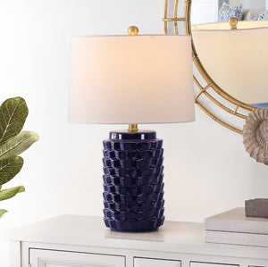Safavieh WELDON, Elegant 24-Inch Ceramic Table Lamp for Modern Decor, Soft Ambient Light, Versatile Design Navy TBL4275A