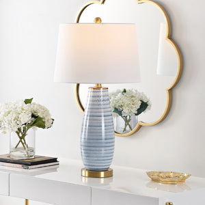 Safavieh ELIANA, 27.5 Inch Serene Blue Glass Table Lamp with Elegant Iron Base for Stylish Home Lighting TBL4278A