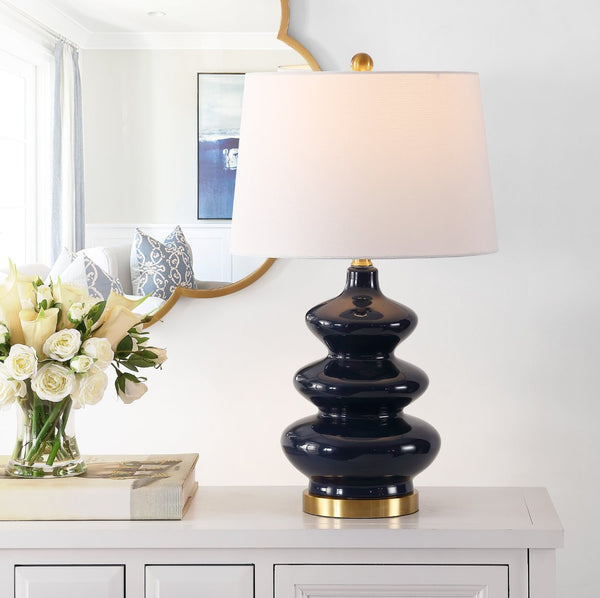 Safavieh BRIELLE, 26.5 INCH CERAMIC TABLE LAMP – Timeless Design with Contemporary Touch for Any Space Navy TBL4282B